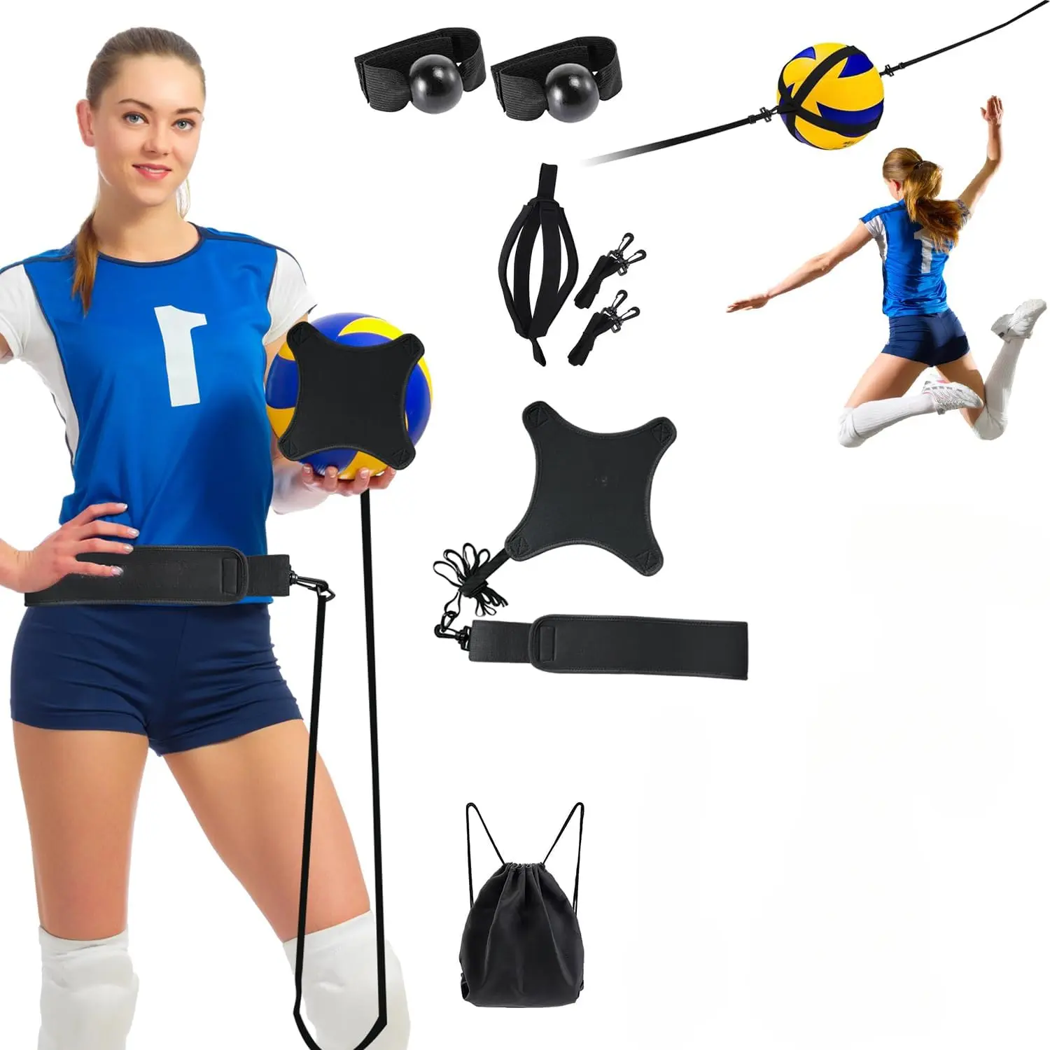Black Polyester Spike Training Device for Volleyballs - Serving, Setting & Spiking Aid for Beginners, Pros & Children, Premium Sports Gift, Black+Spike Training Device, Ideal For Beginners & Pros, Solo Practice Gear, Training Aid