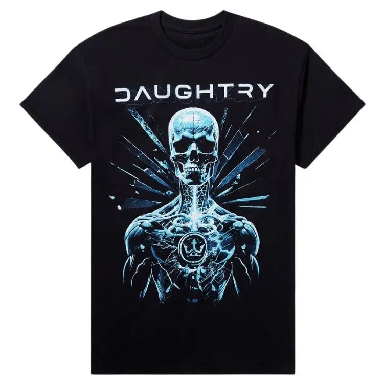 Daughtry Crown Symbol Skeleton T-Shirt,  Men's fashionable casual T-shirt, casual crew neck T-shirt Streetwear