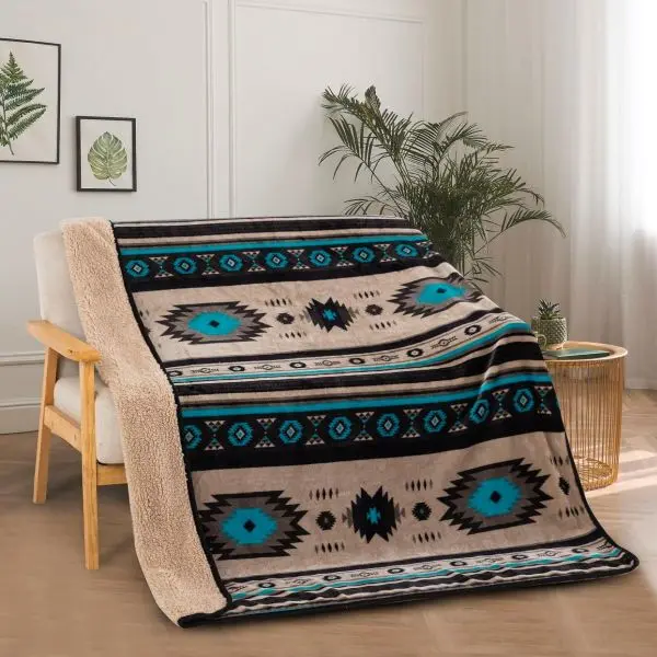 Nu Trendz Super Soft Polyester Fleece Sherpa Throw Blanket for Adults - 50x60in Southwest Aztec Print Southwest Art, Double-Sided Cozy, Machine Washable Home Decor, Festivals Gift, Blends Aesthetics and Practicality, All-Season Use
