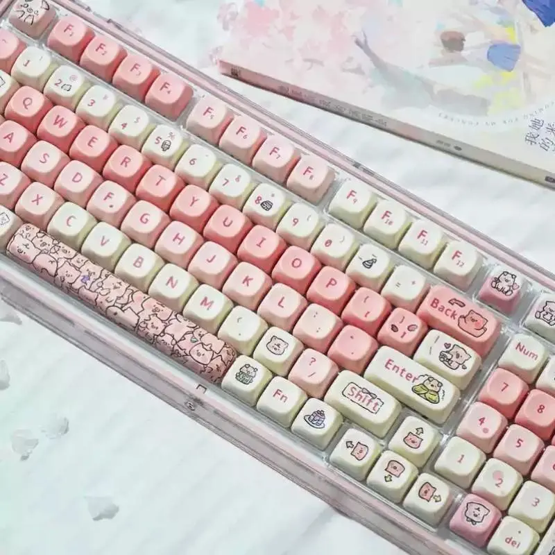 130+ Key Pig Theme Pbt Mechanical Keycaps, Dye Sublimation Process, Moa Profile, Compatible with Mx Axis, for 61/64/68/87/96/104/108 Keyboards, Gaming Keyboard Accessories