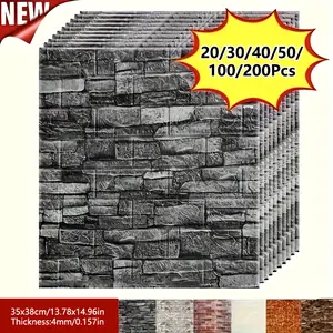 20/30/40/50/100/200pcs 3D Wall Tile Sticker, Brick Pattern Foam Self-Adhesive Waterproof Moisture-Proof Ceiling Sticker, Easy to Stick And Peel, Easy to Clean And Free Cutting, for Kitchen Living Room Bathroom Corridor, Hanging Decorative Tiles