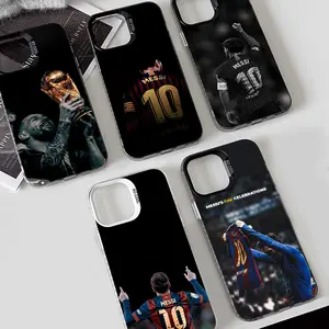 1PC Football Star M-Messi Phone Case Phone Case IMD color silver shell For iPhone 16 15 14 13 12 11 Pro Max Plus