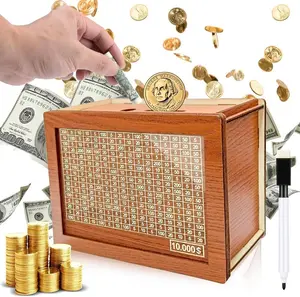 Wooden Cash Money Saving Box,Piggy Bank for Kids & Adults,10000 Savings Challenge Box,Coin Bank Toys Gift for 3-12 Year Old Boys & Girls (10000 Dollar)