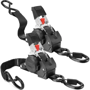 Retractable Ratchet Straps 2Pack, Ratchet Straps Heavy Duty 1500 lbs, Auto Retractable Tie Down Straps with S Hooks for Truck, Trailer, Motorcycle, Cargo