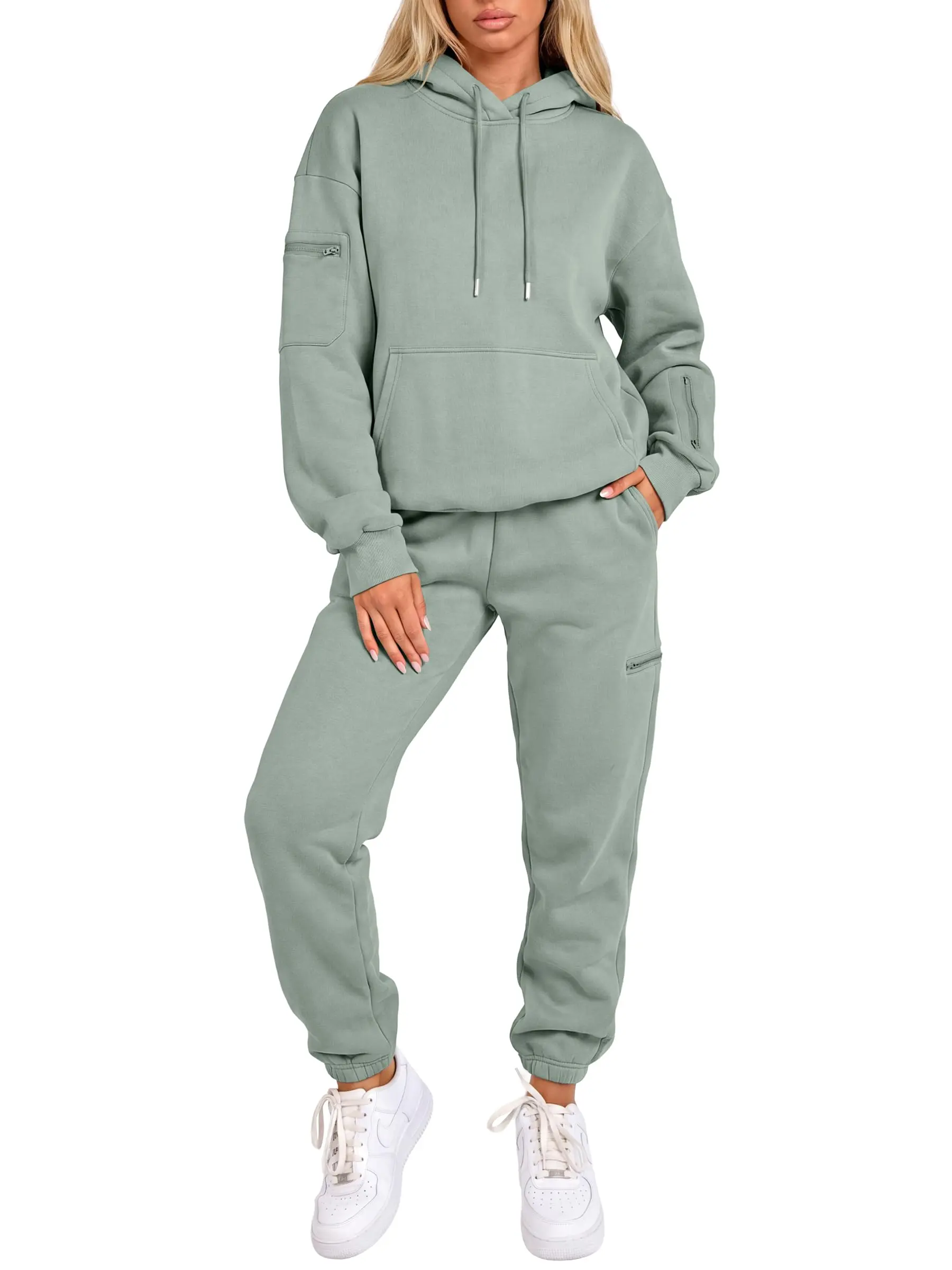 ANRABESS Womens 2 Piece Fleece Sweatsuit Sets | Oversized Hoodie & Jogger Pants with 3 Extra Pockets, Comfy Matching Lounge Outfit, Airport Travel Workout, Fall Winter Wear