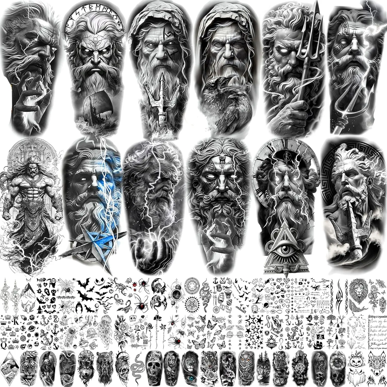 Greek Mythology Temporary Tattoos, 74 Sheets, Half-Sleeve, Long-Lasting