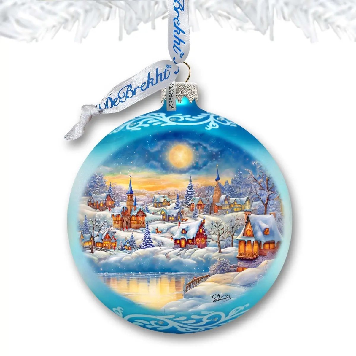 Designocracy 73377 Traditional Satin-Painted Glass Ball Ornament (3x3.5 in.) - Christmas Tree Decor with Santa & Snowman, Christmas Decorations for Holiday Decorating, Packaged in Satin-Lined Box