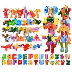 26 GUDI English Letter Alphabet Transformation Robot Dinosaur Deformation Animal Action Figure Learn A-Z  Toys Set