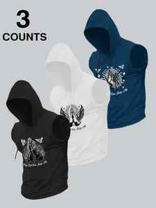 Men's Eagle Print Hooded Tank Top, Loose Casual Sleeveless Hoodie Vest, Graphic Print Hoodie for Summer, Men's Top for Daily Wear, Sweatshirts, Menswear