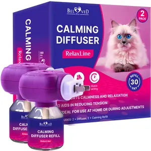 Cat Calming Diffuser - Calm Pheromones - Comfort Helps with Pee (2 Pack (2 Diffusers + 2 Refills)) Bottle Household Kit Lightweight Room Tool