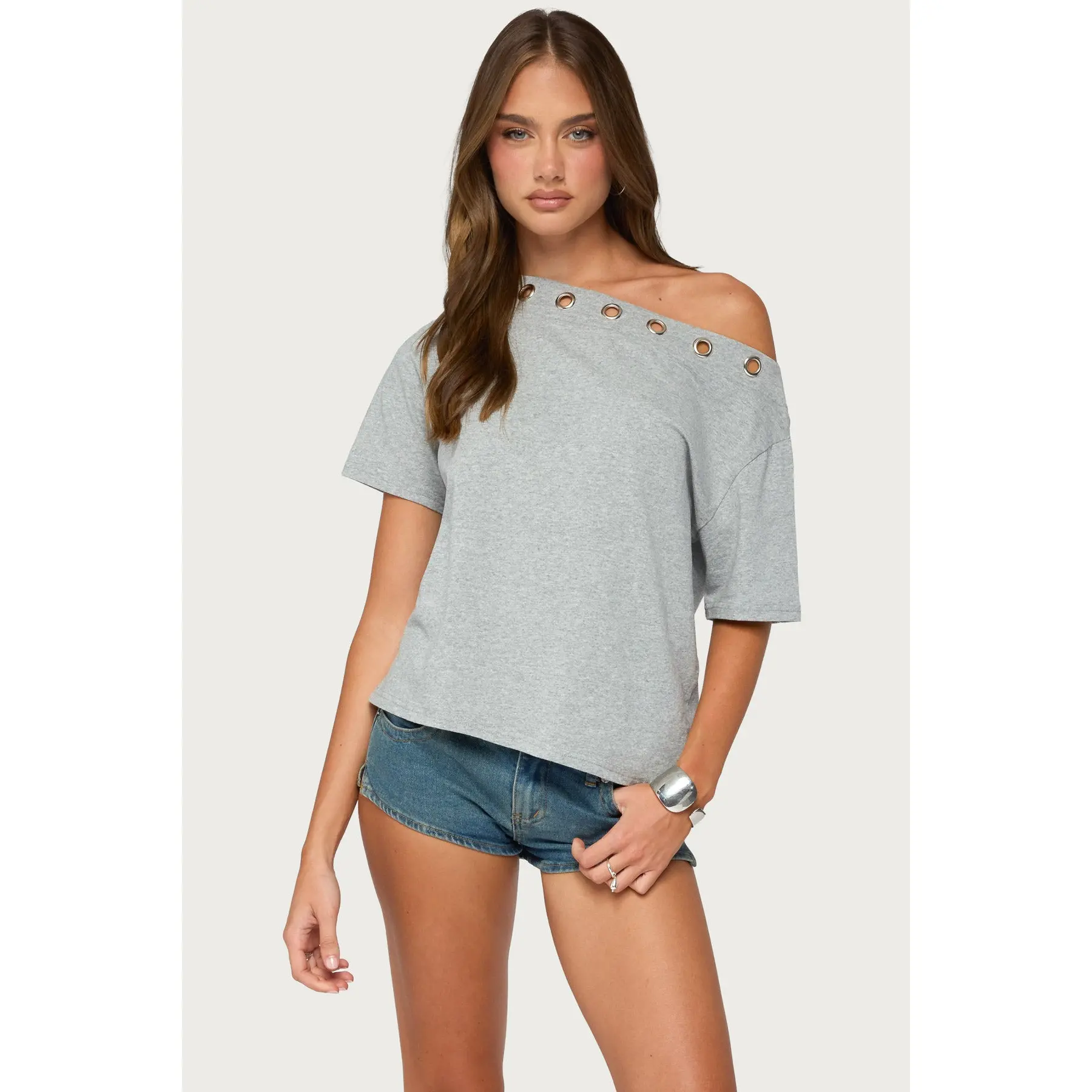 Leslee Grommet Off Shoulder T Shirt