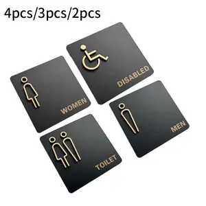 3D Flat Bathroom Signs Set, 2pcs/3pcs/4pcs, 15x15cm Adhesive Backing, Easy Peel & Stick, Fits Plastic Surfaces Glass Mirrors