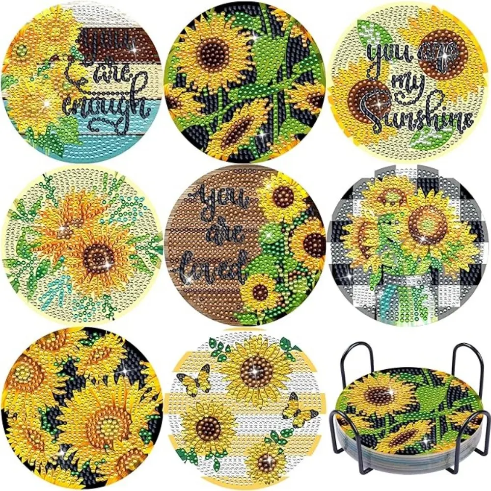 8-piece/set diamond art painting coaster with stand, DIY beautiful flower pattern diamond art coaster, diamond painting kit suitable for adults and beginners, diamond kit craft supplies, exquisite gift for friends, Diamond Painting Coasters