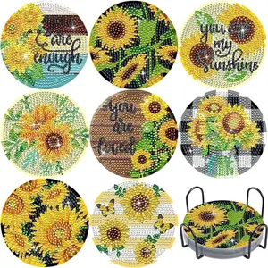 8-piece/set diamond art painting coaster with stand, DIY beautiful flower pattern diamond art coaster, diamond painting kit suitable for adults and beginners, diamond kit craft supplies, exquisite gift for friends, Diamond Painting Coasters
