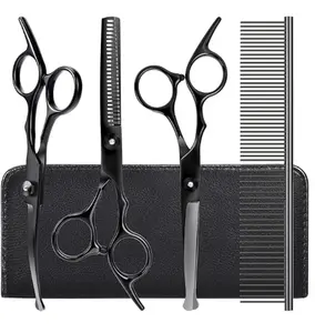 Dog Grooming Scissors Kit with Safety Round Tips,  Professional 5 in 1 Grooming Scissors for Dogs