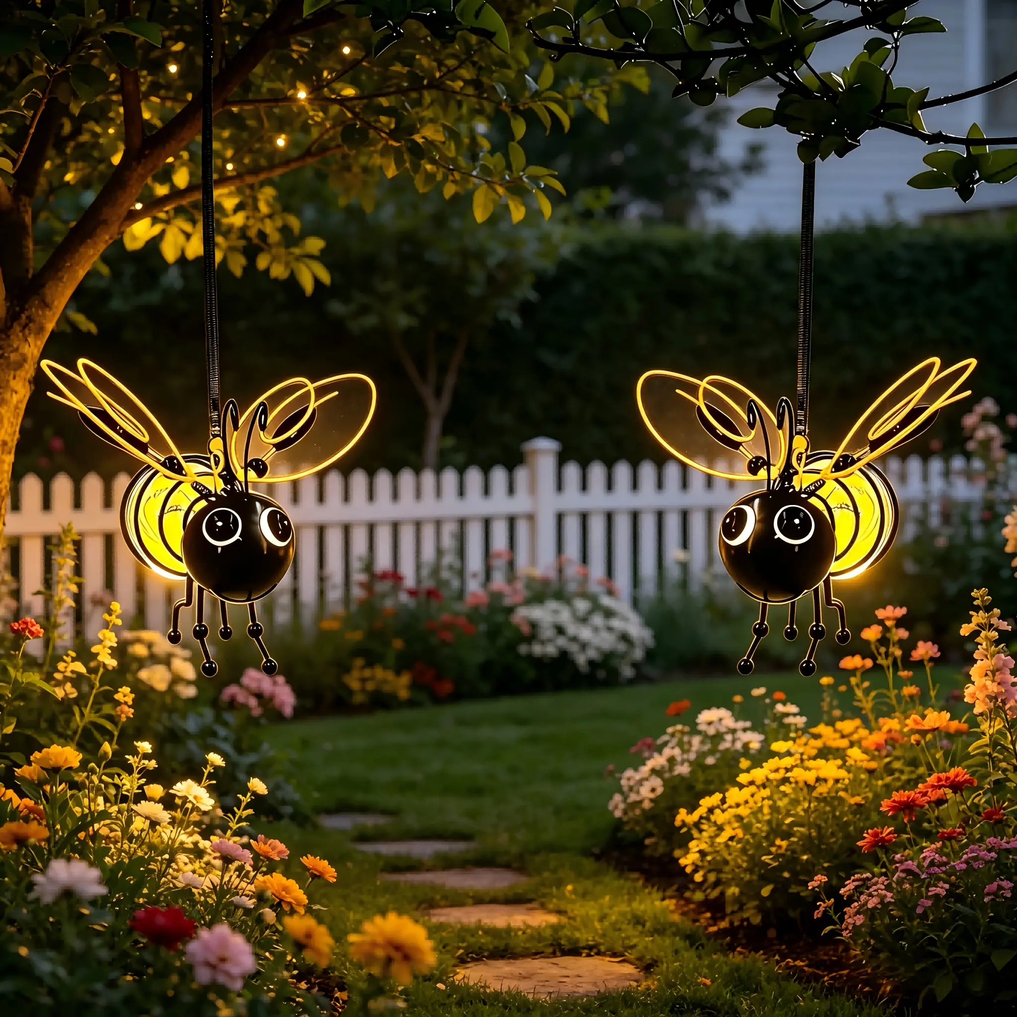 Upgraded Solar Lanterns Shaped Like Little Bees And Butterflies With IP67 Waterproof Rating, Minimalist-designed Solar Hanging Lanterns For Outdoor Gardens And Courtyards, Ideal For Decorating Porches, Yards And Gardens