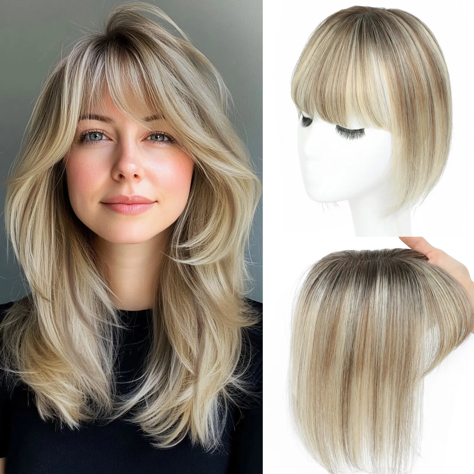10 Inch Women’s Human Hair Toppers With Straight Bangs, Breathable Comfortable Invisible Top Hair Pieces 10 Inch Women’s Human Hair Toppers With Straight Bangs, Breathable Comfortable Invisible Top Hair Pieces
