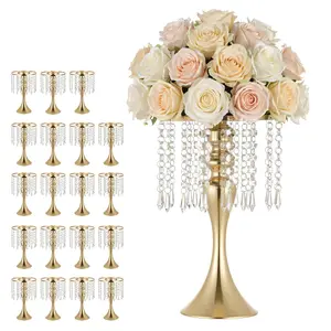 VEVOR 20 PCS Wedding Flower Vase, 13.4 in Tall Flower Table Centerpieces, Crystal Banquet Vases Easy Installation, Electroplated Finish, Versatile Arrangement Stand for Party Events Home Decor, Gold