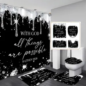 Religious Inspirational Shower Curtain Set, with God All Things Are Possible, Includes Hooks & Non-Slip Mat, Home Bathroom Decor Gift, Cover