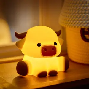 Cute Highland Cattle LED Night Light, Rechargeable 3 Level Dimmable Silicone Night Lights，Funny Office Desk and Home Bedroom Lighting Decor ，Perfect Gift For Family and Friend，Birthday gift, Nightlight For Bedroom