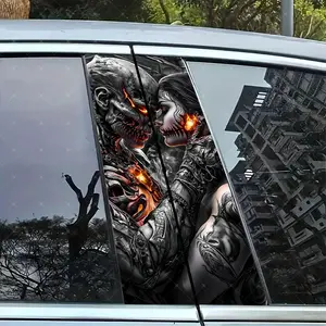 2pc Flame Couple Car B-Pillar Sticker, Side Decals, Vinyl Protection Decal, Easy Peel & Stick, Sunproof Waterproof Scratch-Resistant, Car Decoration, Vehicle Decoration
