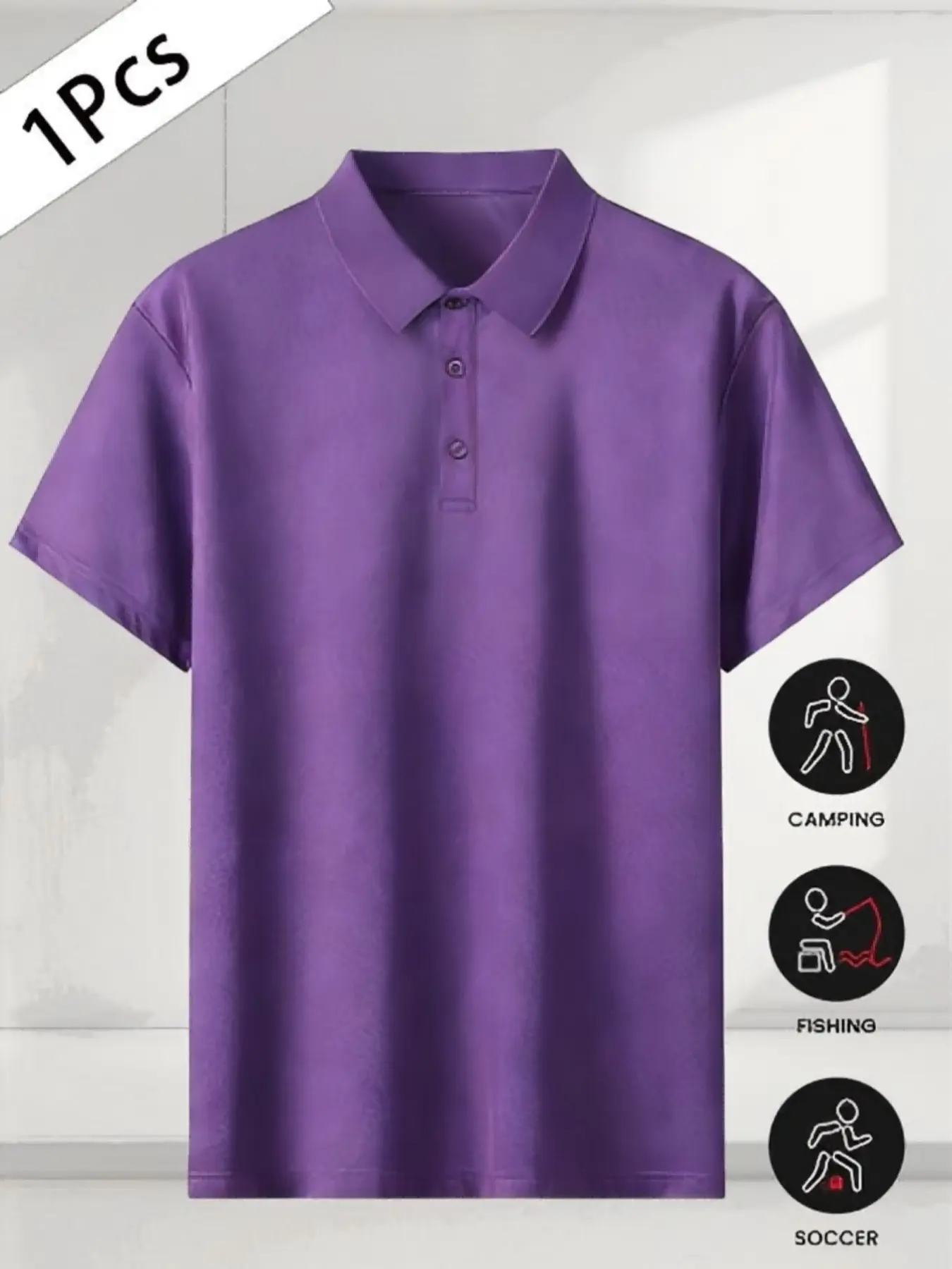 Men's Summer Plain Fitted Polo Shirt Short Sleeve, Casual & Outdoor Functional Top, Sun Protection, Moisture Wicking, Breathable, Versatile for Commuting, Camping, Sports, Sporty Polo Shirts