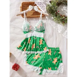 Women's Christmas Pajama Set, Fitted Nightwear Suit with Vest, Casual Style for All Seasons, Perfect Birthday Gift Idea