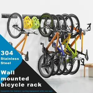 Stainless Steel Bike Storage Rack 6 Bike Hanger Wall Mount 6 Helmets Hooks for Home Garage Holds Up to 600lbs Black 304 Steel 64 Inch Guide Rail