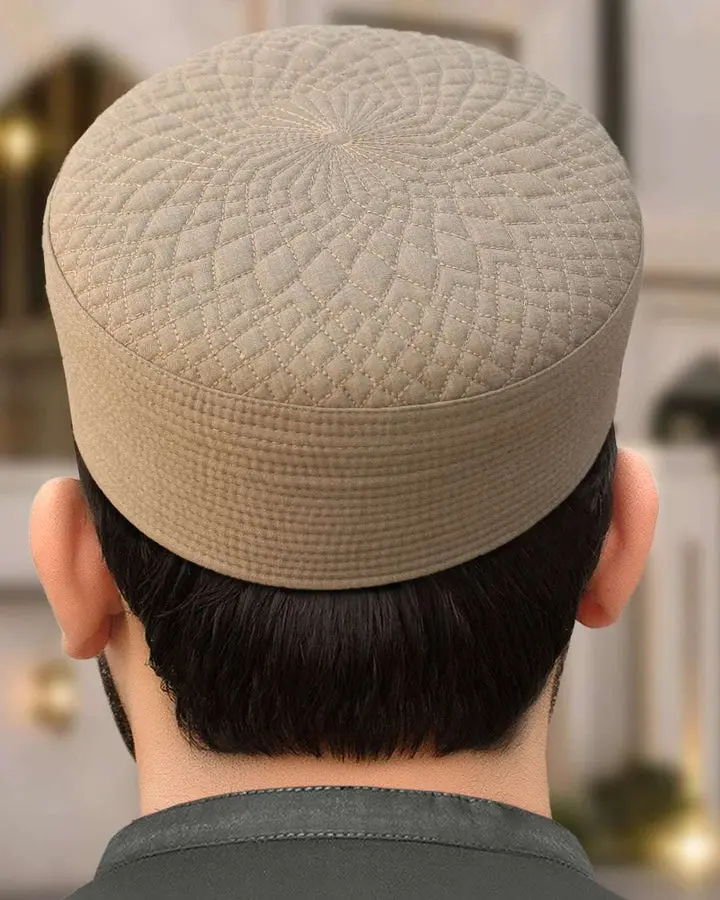 Men's Structured Radial Quilt Kufi, Modest Prayer Peci Topi