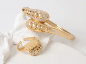 2PCS Jewelry Set, Ring + Bangle, Fashion Trendy Zircon Inlaid Gold-plated Gift for Women