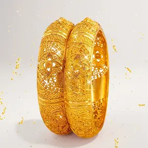 24K Elegant Gold Plated Open Bangle Bracelet Set,Classic Vintage Style,Jewellery Accessories,Perfect for Daily Wear,Special Occasions,As a gift for Valentine's Day and Mother's Day,All Season Fashion Jewelry