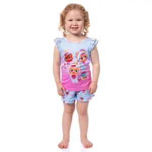 Cry Babies Magic Tears Fantasy Unicorn Ruffle Sleeve Toddler Girls Pajama Set with Shorts 2 Piece Set