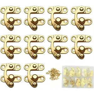 10 Pieces Antique Vintage Thickened Horn Lock Latch Hasp with 40 Screws for Jewelry Box, Golden Left Latch, Size 27 x 25 x 8mm