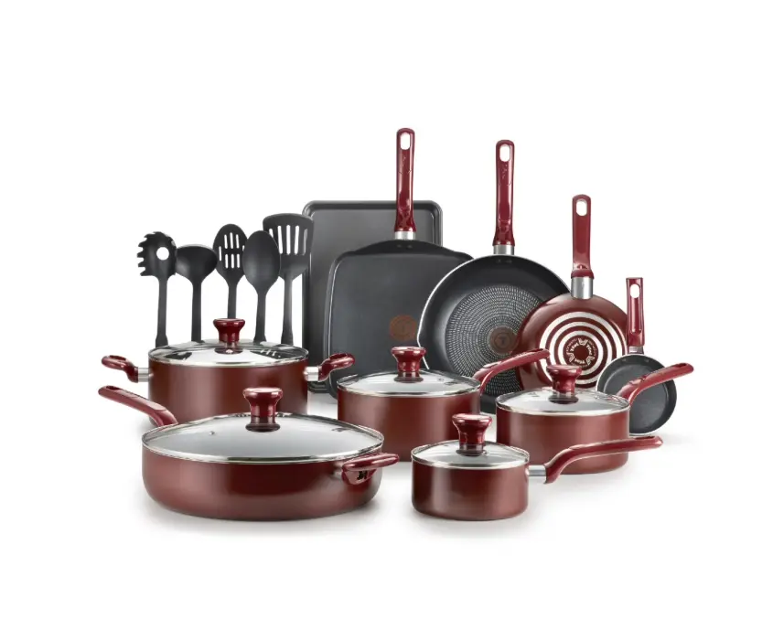 Heavy-Duty 20-Pack Cookware Set Red Aluminum Scratch-Resistant Coating Durable Kitchenware
