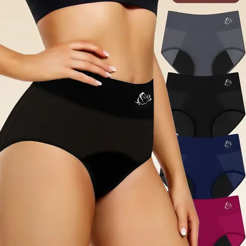 Women's 4-Pack Seamless Period Underwear - Cheeky Fit, High-Capacity, Waterproof Woven Soft Stretch Cotton Leak-Resistant Panties for Everyday Wear