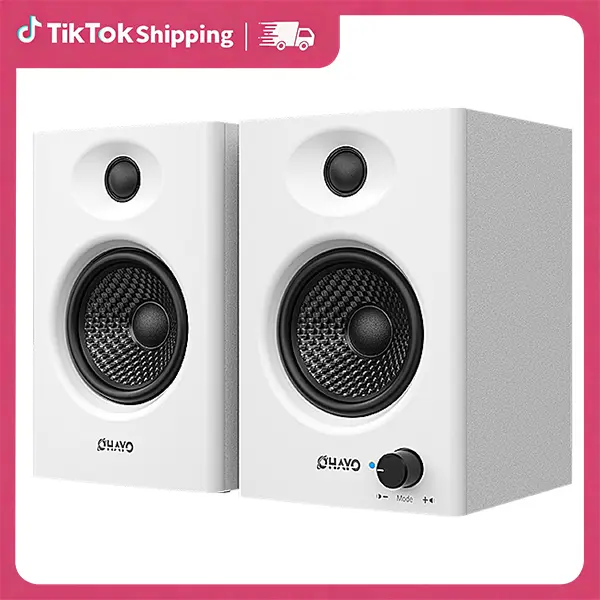 OHAYO 60W MDF Wood Bookshelf Speaker Bluetooth 5.3, Active 2.0 Stereo USB Type C Speakers for Desktop PC/Laptop, 3.5mm Aux RCA Input, 1 Pair Black Yes TikTok Shop Back to School