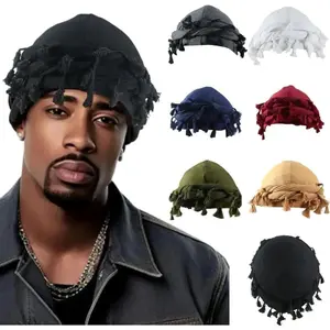 4PCS Random Stylish Vintage Twist Head Wrap for Women and Men Luxurious Satin-Lined Turban Cap with Halo Design Soft Headscarf Beanie Hat