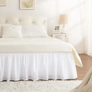 White Bed Skirt King Size 15 Inch Drop, Elastic Bed Skirting for Bed Base and Frame, Bedding Dust Ruffle, Lightweight Wrap Around Adjustable Bedskirt, Cal King