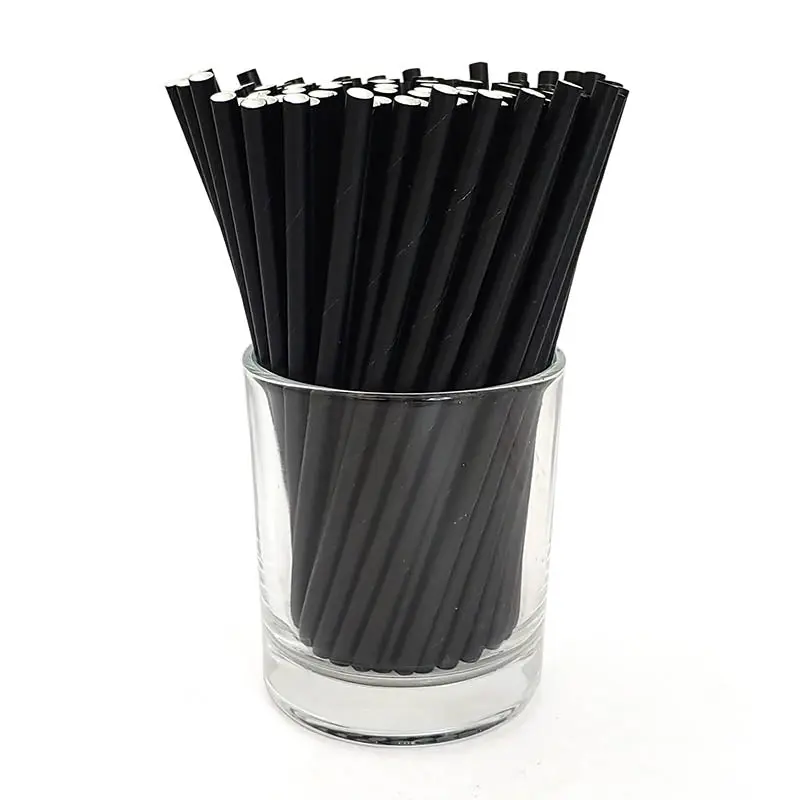 BarConic® Disposable Paper Straws - Eco-Friendly, 5 3/4" Solid Black, 100 Pack - Bar Utensils for Cocktails & Beverages