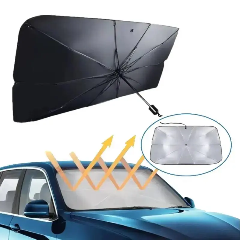 Collapsible Windshield Sunshade - Portable Foldable Front Windshield UV Blocker, Heat Insulation, Easy Setup, Adaptable to Most Cars, Auto Exterior Accessory for Summer