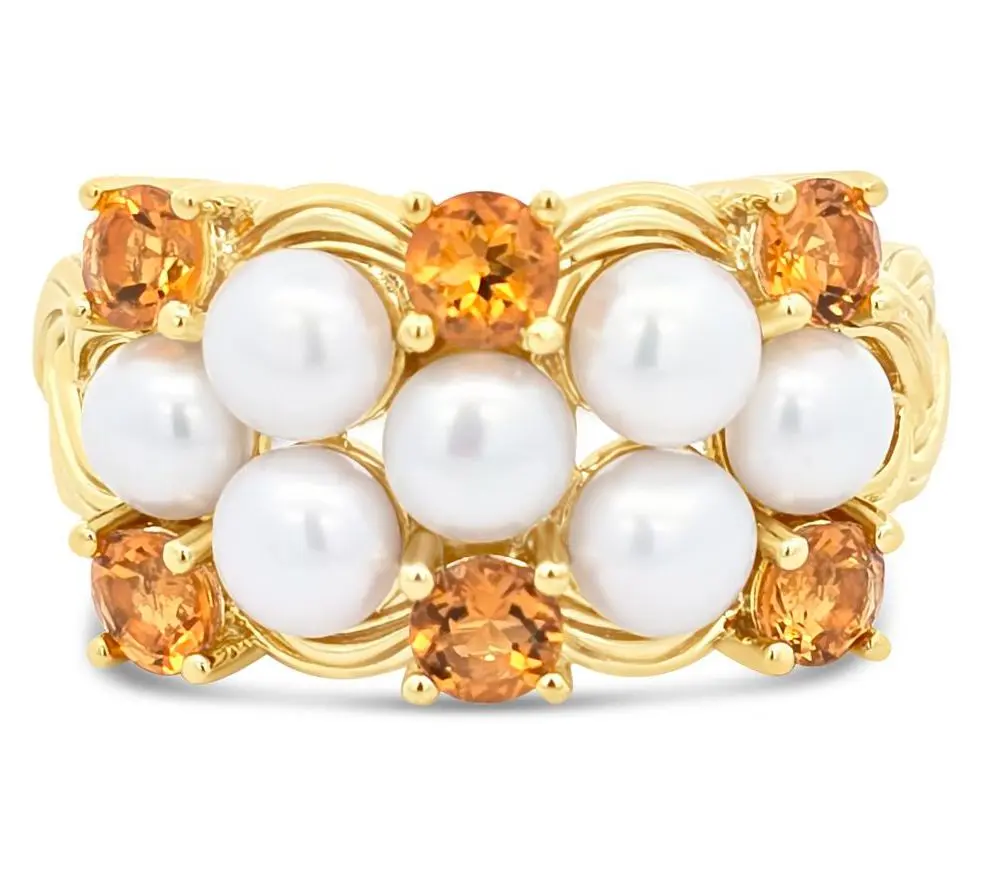 Ariva 18K Gold Clad Cultured Pearl & Citrine Newport Ring
