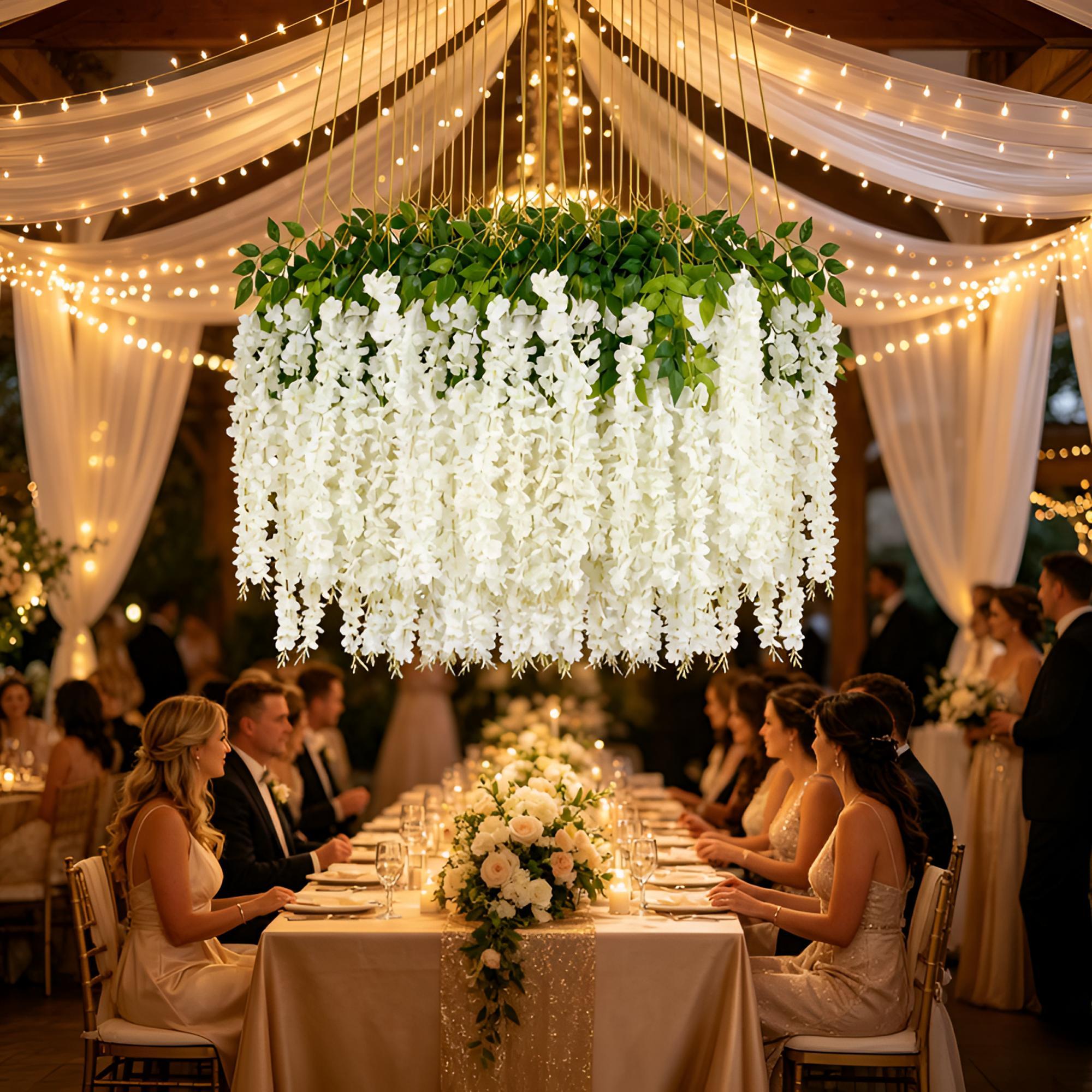 12Pcs Dense Artificial Wisteria Vine Hanging Garland 43.3 Inch Silk Flowers String for Home Party Wedding Garden Outdoor Decor