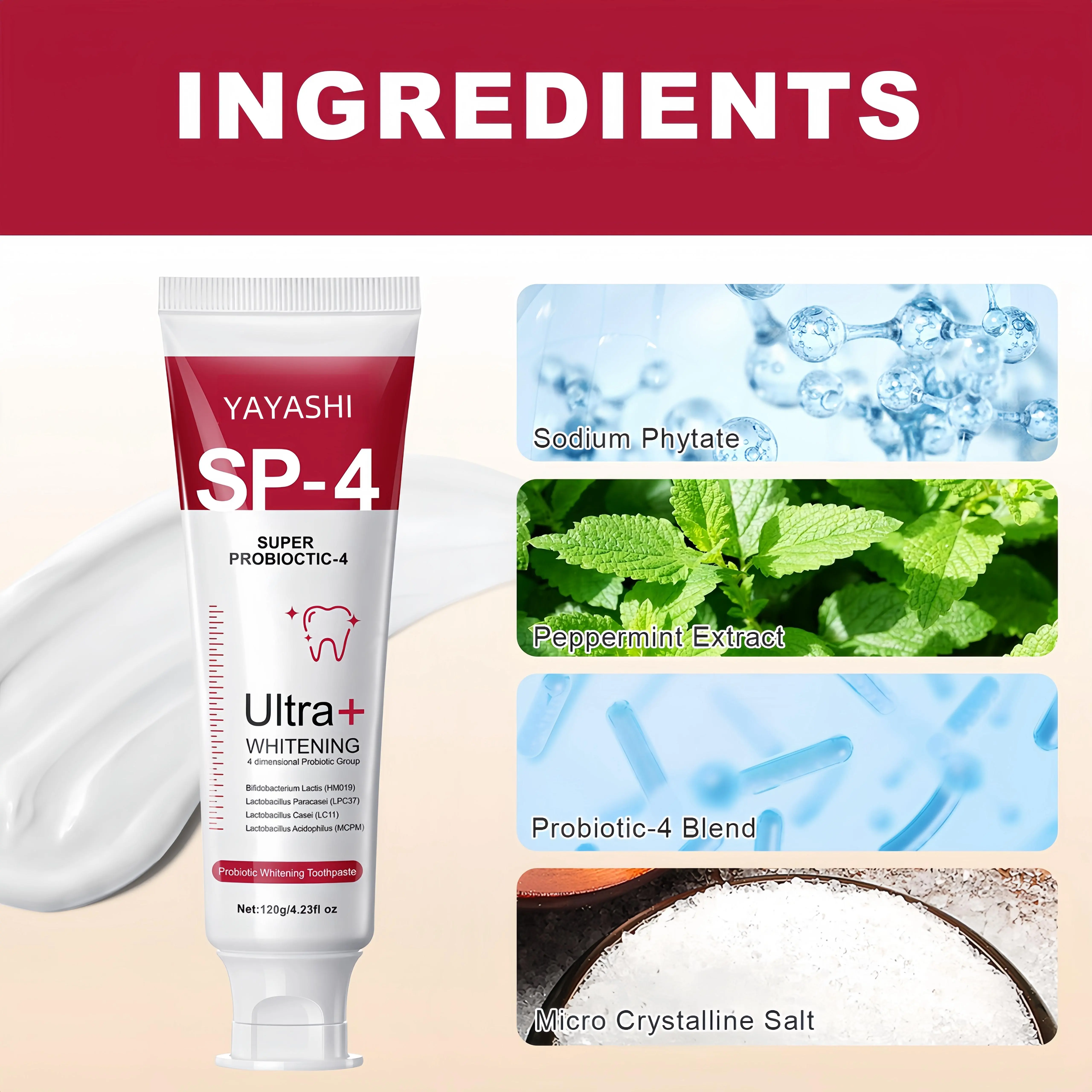 YAYASHI SP4 Probiotics Teeth Whitening,Helps Remove Surface Stains,Whitens Teeth,Deep Cleaning Care,Strengthens Tooth Enamel,Protects Against Cavities healthy toothpaste pasta dental oral health natural oral