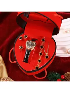 Mother's Day Best-Selling Heart-Shaped Watch Jewelry Gift Set for Women, 5-Piece Heart-Shaped Diamond Set for a Romantic Gesture to a Loved One