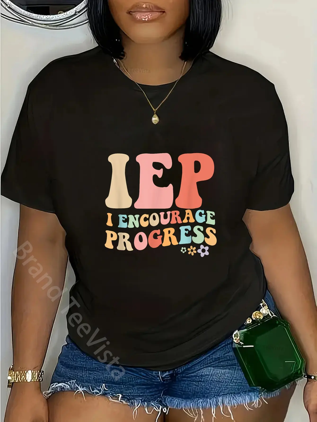 Men's 100% Cotton Distressed Shortsleeve Menswear T-Shirt - Unisex Round Neck Casual Streetwear Top for Special Education Teachers with IEP I Encourage Progress Graphics