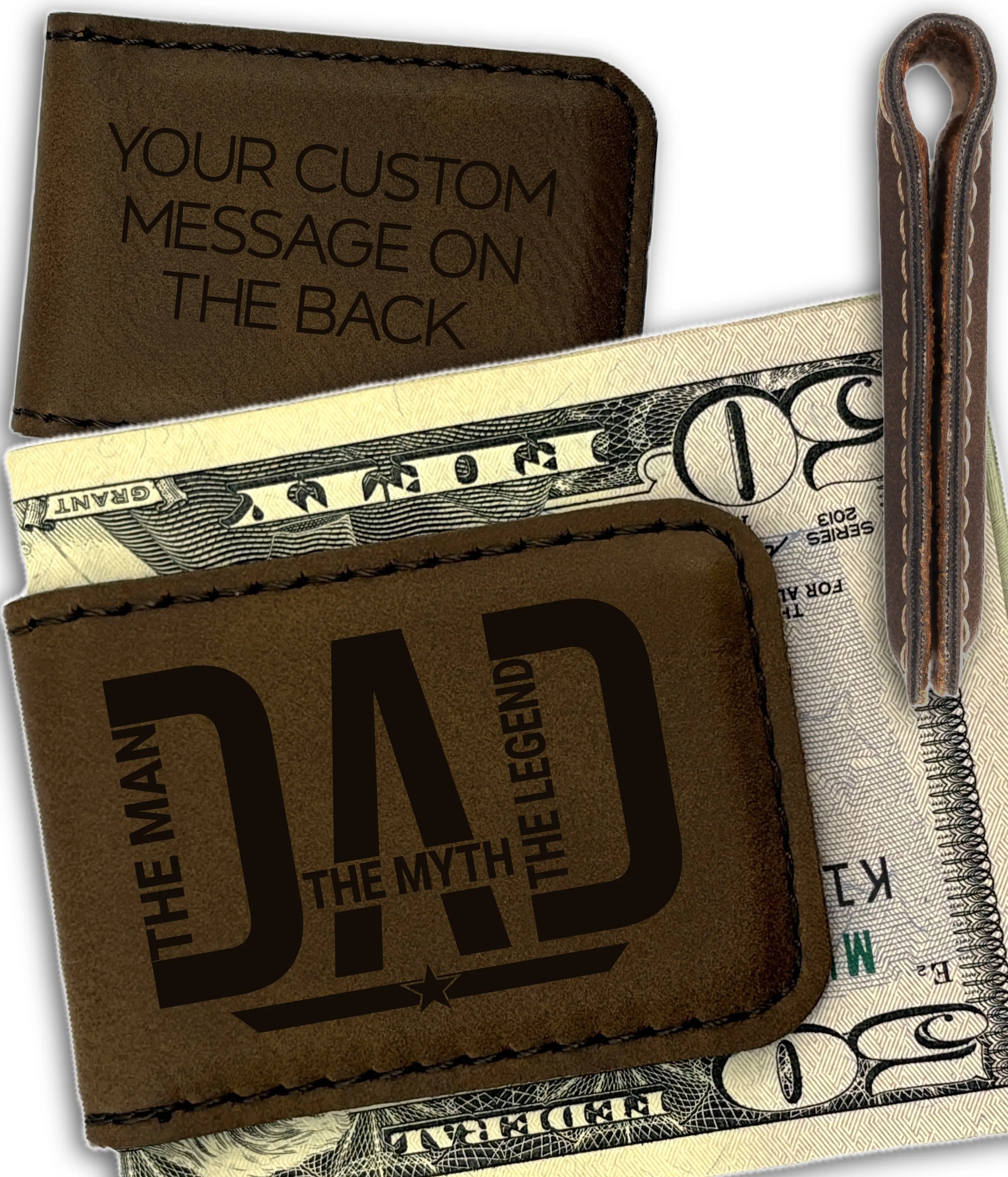 Craft & Clan Personalized Dad Money Clip - Magnetic Slim Wallet Gift for Him - Father's Day Gift - Custom Message - The Man The Myth The Legend - Vegan Leather - Water-Resistant - Premium Gift Box