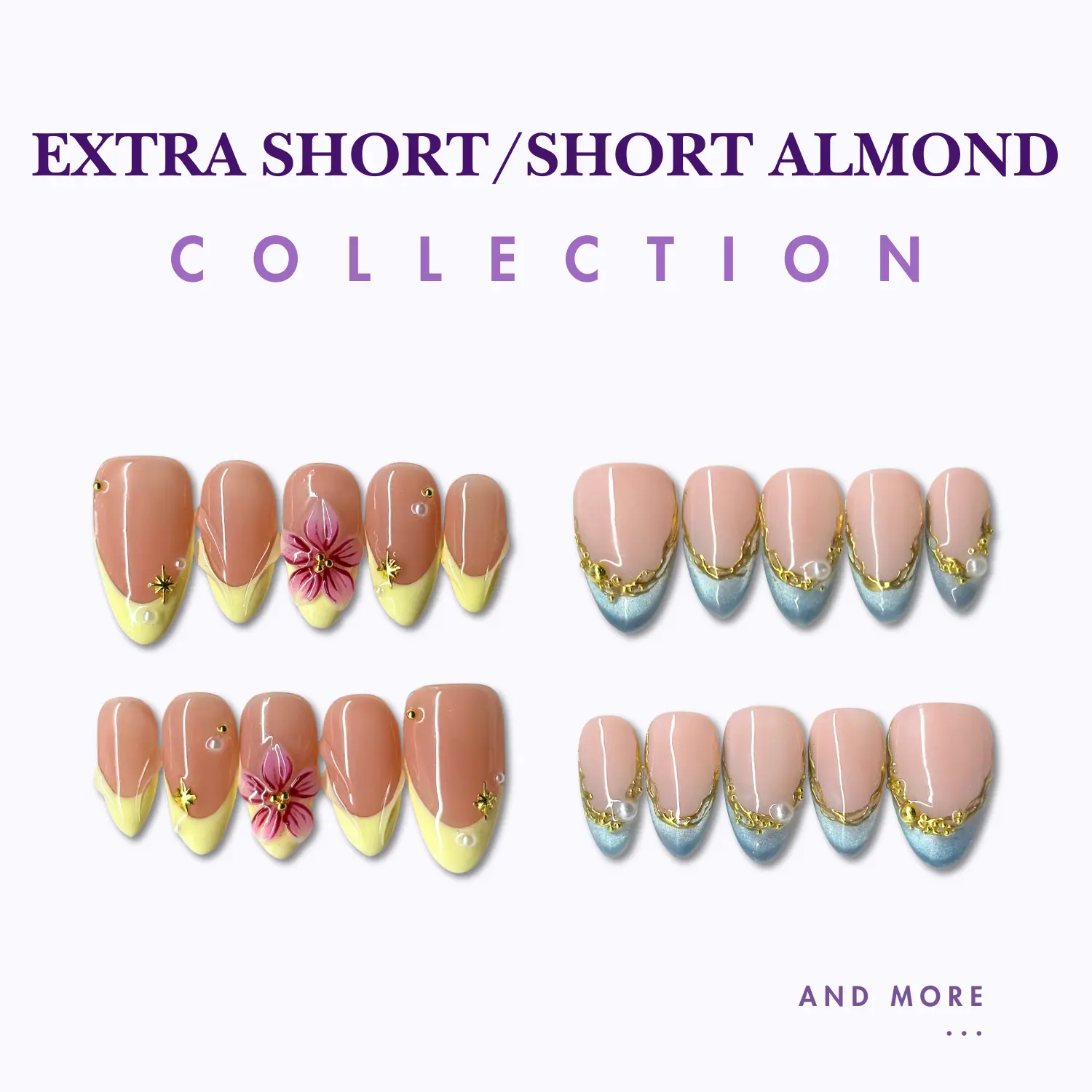 NailPhoria EXTRA SHORT/SHORT ALMONDS Collection - Handmade Press-On Nails | Reusable, Salon-Quality, Long-Lasting, Glossy Design