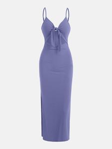 women's plain cut out knot front split thigh bodycon dress, summer clothes women, solid cami dress, birthday dresses, ladies casual basic summer evening party nightclub dress, vacation dresses, sleeveless womenswear
