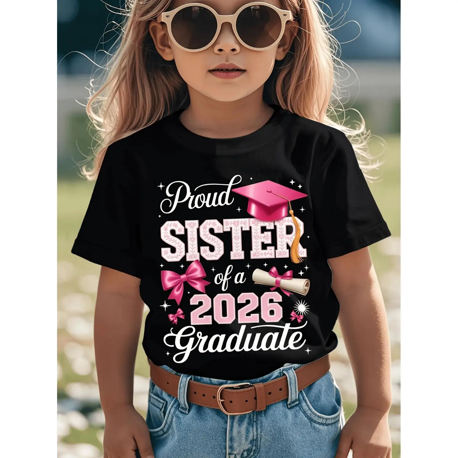 Senior 2026 Proud Sister of A 2026 Graduate FamilyNovelty Aesthetic Graphic Kids Clothes Girls CuteGirls Clothes Streetwear Tops Tees Girls Clothes
