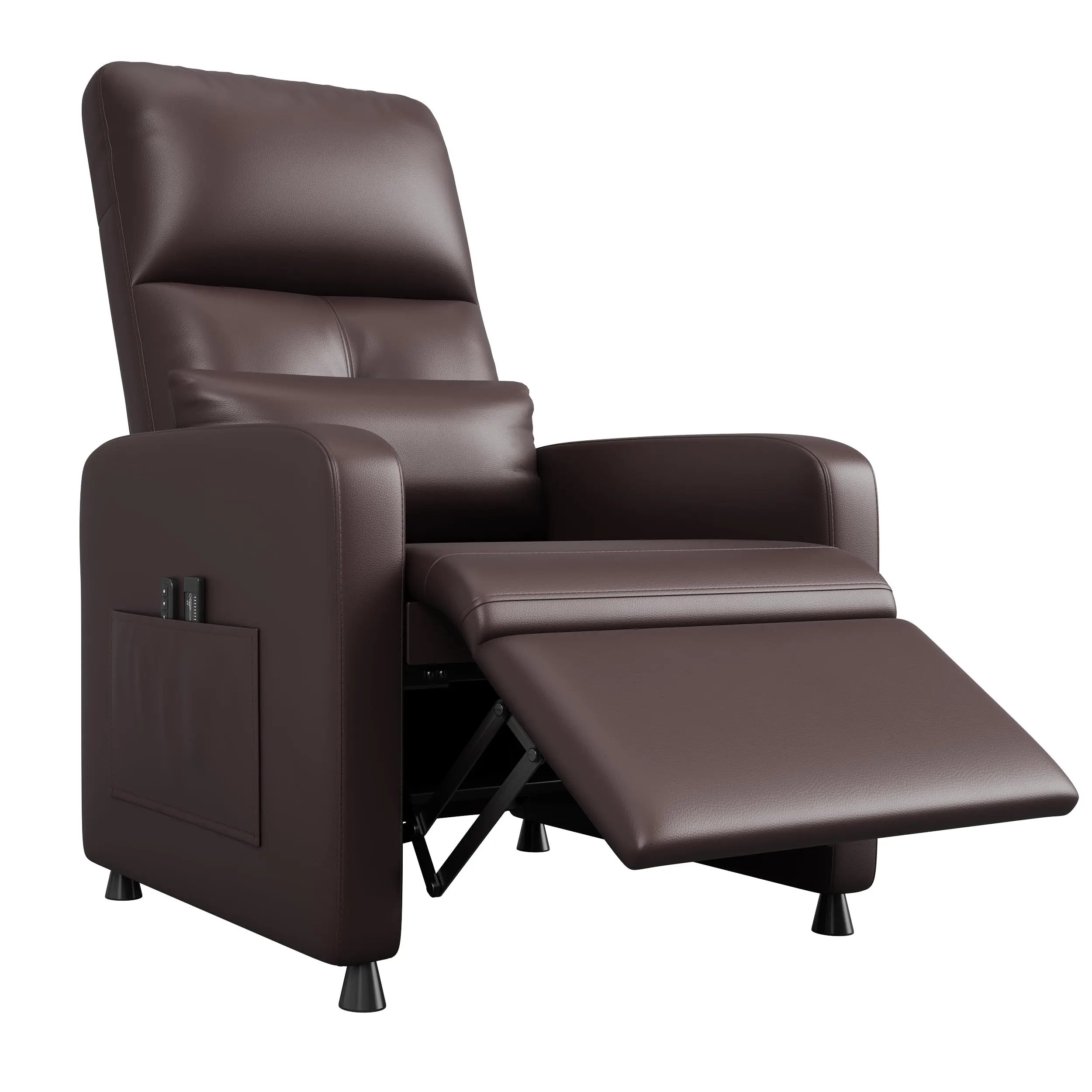 Modern Electric Power Recliner Armchair - 1.5x Thick Sponge Padding, Adjustable PU Leather, Lumbar Support, Armrest, Side Pockets, USB Port, Remote, for Living Room, Contemporary Home Decor, Brown/Black